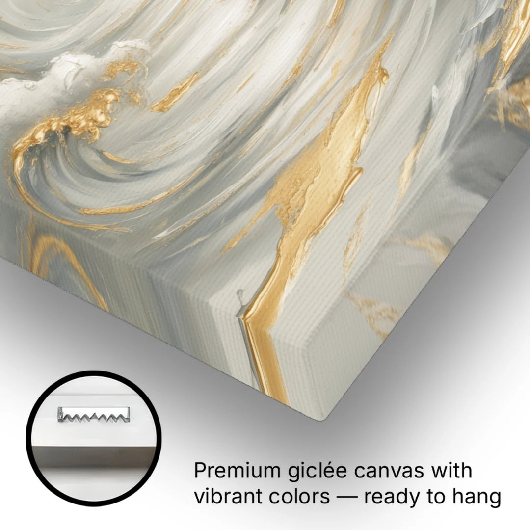 Tranquil Elegance in White and Gold - Canvas Wall Art - Gallery Wrap Corner