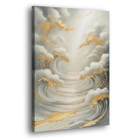 Tranquil Elegance in White and Gold - Canvas Wall Art - Side