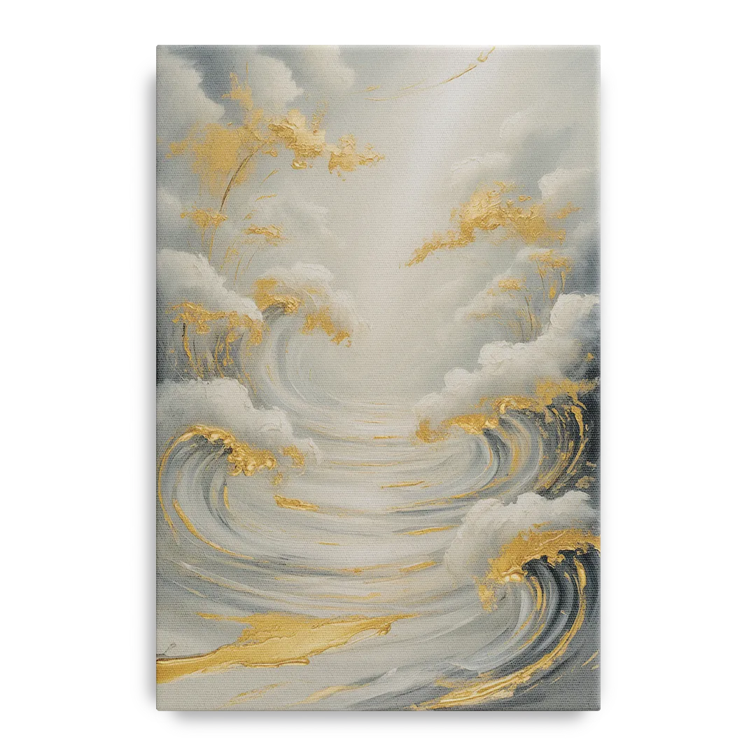 Tranquil Elegance in White and Gold - Canvas Wall Art