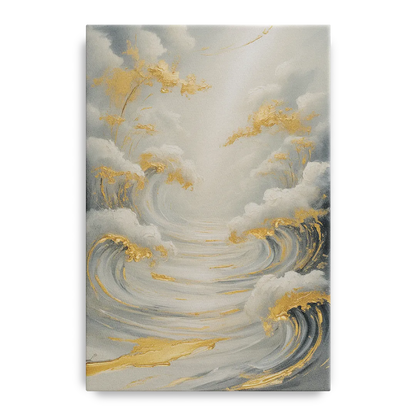 Tranquil Elegance in White and Gold - Canvas Wall Art