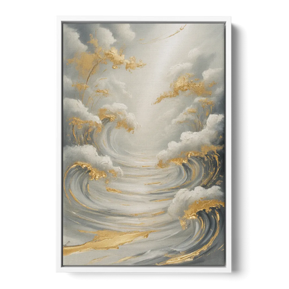 Tranquil Elegance in White and Gold - White Frame Canvas