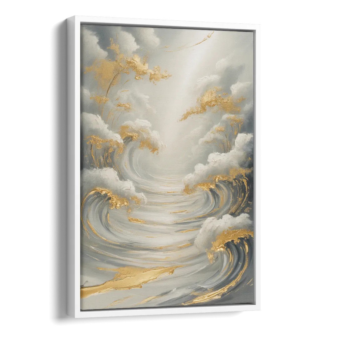Tranquil Elegance in White and Gold Side - White Canvas Wall Art