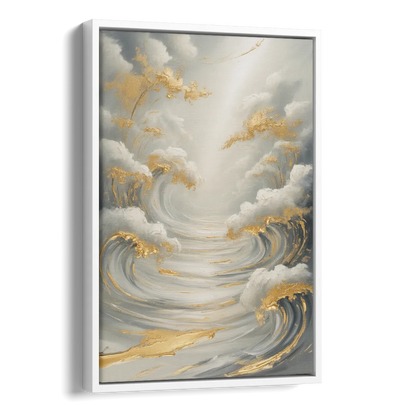 Tranquil Elegance in White and Gold Side - White Canvas Wall Art