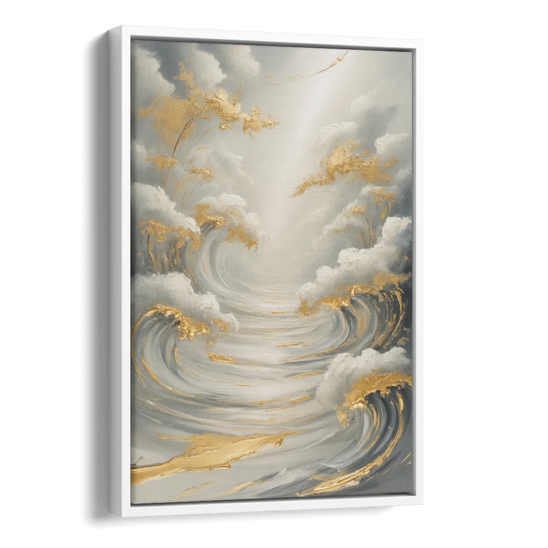 Tranquil Elegance in White and Gold Side - White Canvas Wall Art