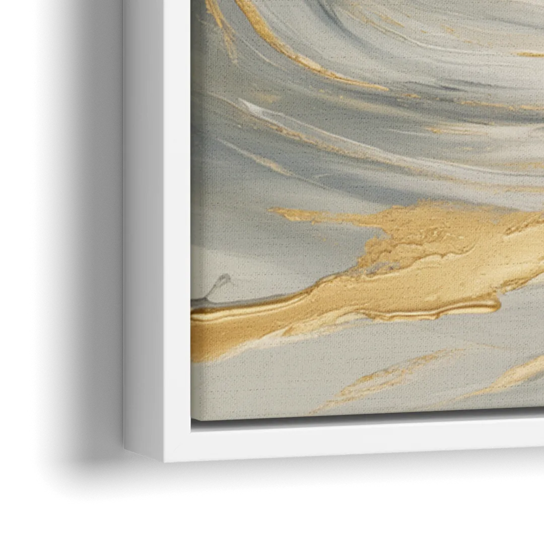 Tranquil Elegance in White and Gold - Close-Up White Frame Canvas