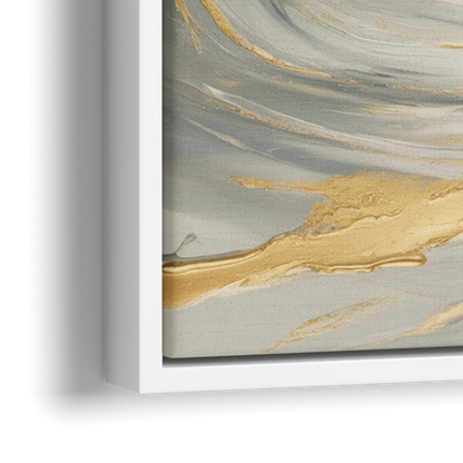 Tranquil Elegance in White and Gold - Close-Up White Frame Canvas
