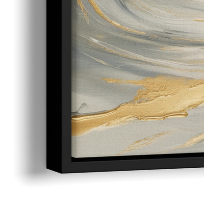 Tranquil Elegance in White and Gold - Close-Up Black Frame Canvas