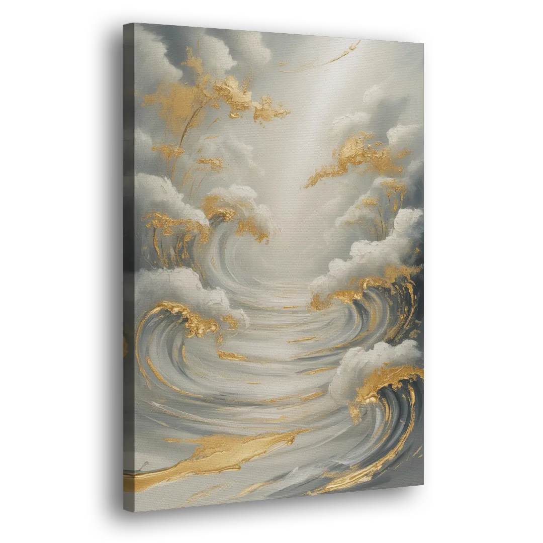 Tranquil Elegance in White and Gold Side - Canvas Wall Art