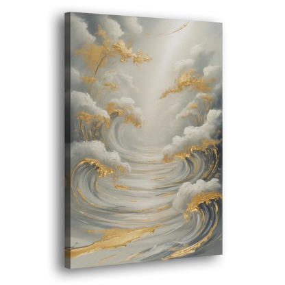 Tranquil Elegance in White and Gold Side - Canvas Wall Art