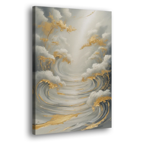 Tranquil Elegance in White and Gold - Canvas Wall Art