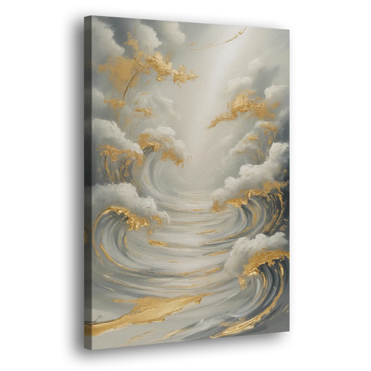 Tranquil Elegance in White and Gold Side - Canvas Wall Art