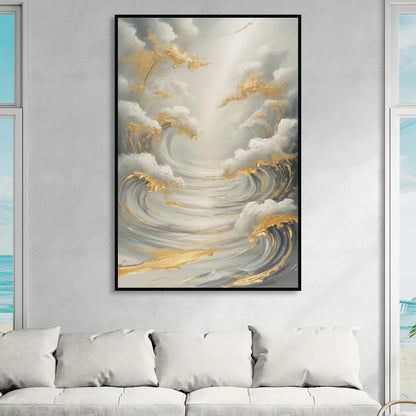 Tranquil Elegance in White and Gold Sitting Room - Black Canvas Wall Art