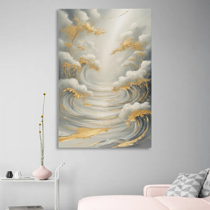 Tranquil Elegance in White and Gold Sitting Room - Canvas Wall Art