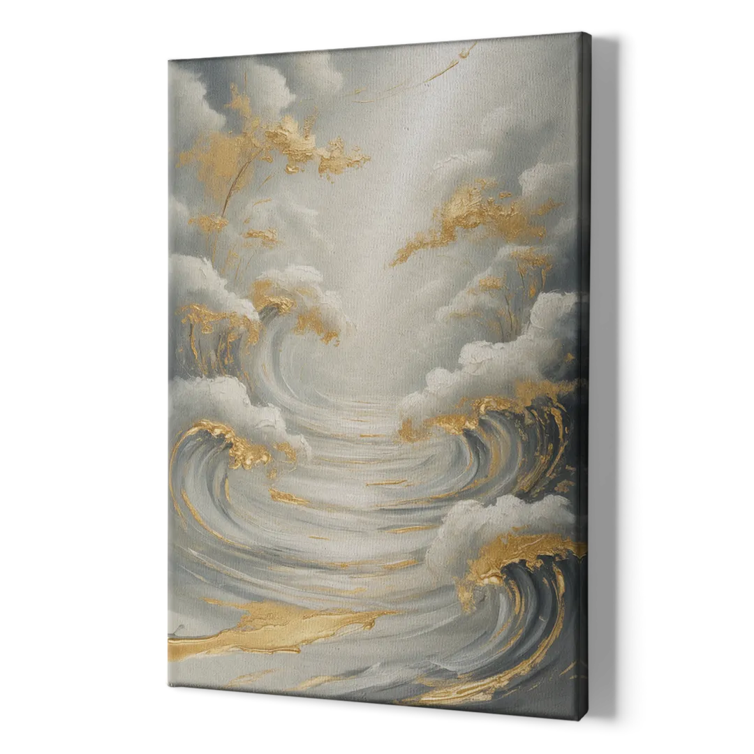 Tranquil Elegance in White and Gold - Canvas Print Art Sides