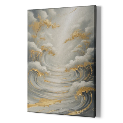 Tranquil Elegance in White and Gold - Canvas Print Art Sides