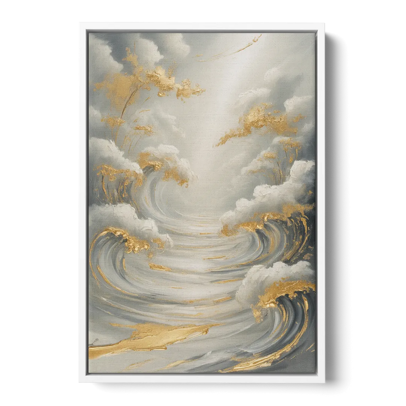 Tranquil Elegance in White and Gold Front - White Canvas Wall Art