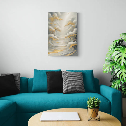 Tranquil Elegance in White and Gold - Canvas Wall Art Living Room