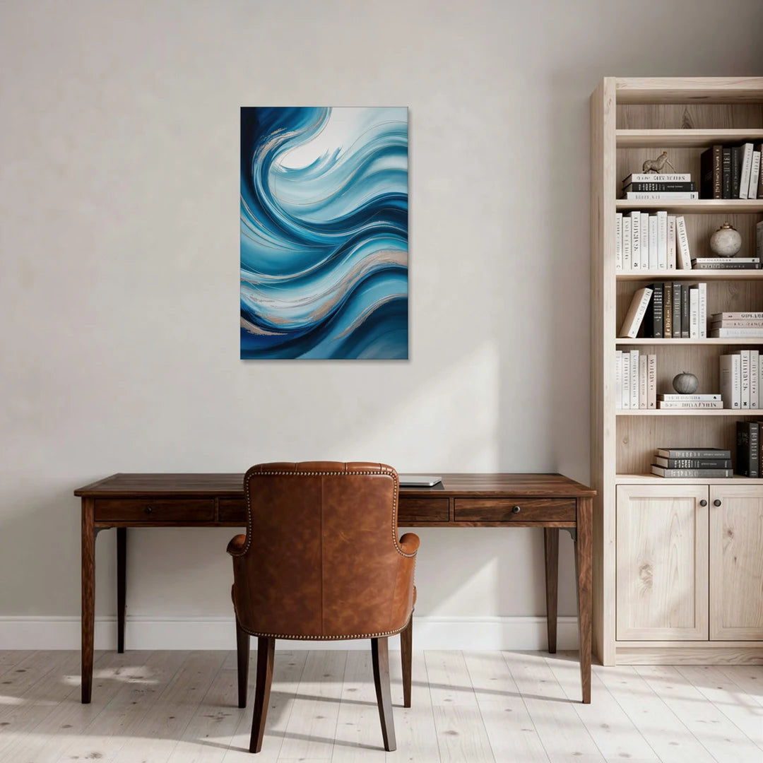 Tranquil Oceanic Movement Blue Abstract - Canvas Wall Art - Office - 24x36
