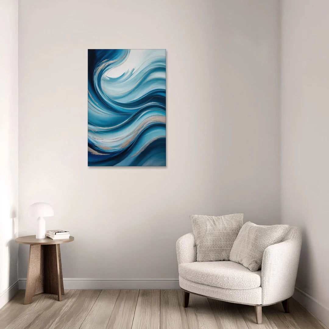 Tranquil Oceanic Movement Blue Abstract - Canvas Wall Art - Sofa - 24x36