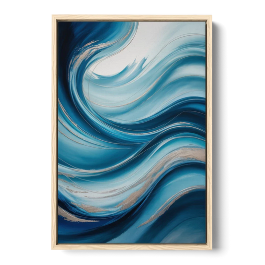 Tranquil Oceanic Movement Blue Abstract - Oak Framed Canvas Wall Art - Front