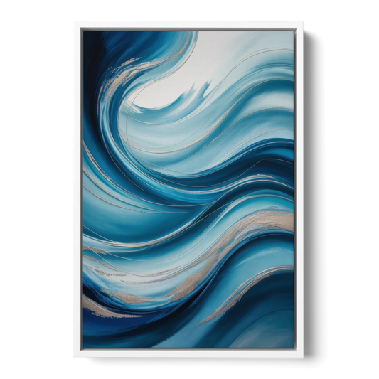 Tranquil Oceanic Movement Blue Abstract - White Framed Canvas Wall Art - Front