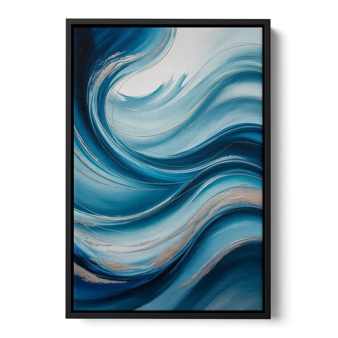 Tranquil Oceanic Movement Blue Abstract - Black Frame Canvas