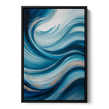 Tranquil Oceanic Movement Blue Abstract - Black Frame Canvas