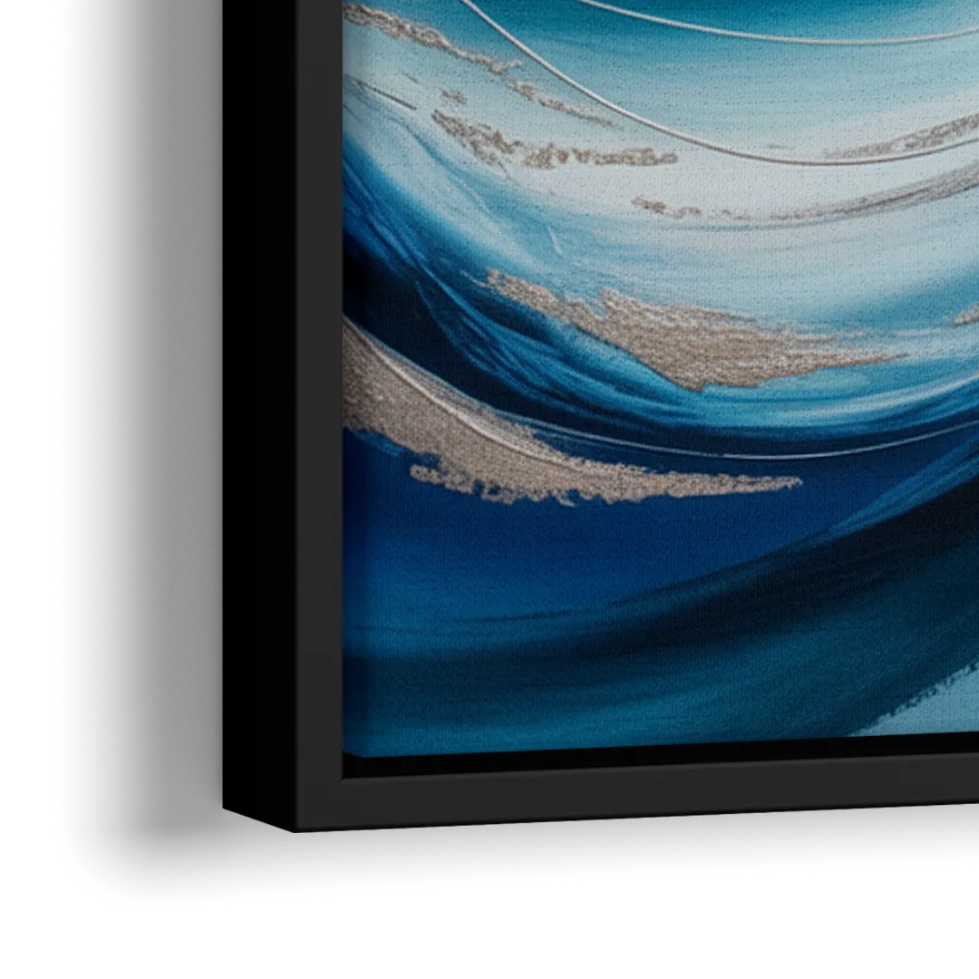 Tranquil Oceanic Movement Blue Abstract - Close-Up Black Frame Canvas