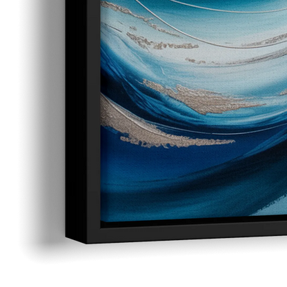 Tranquil Oceanic Movement Blue Abstract - Close-Up Black Frame Canvas