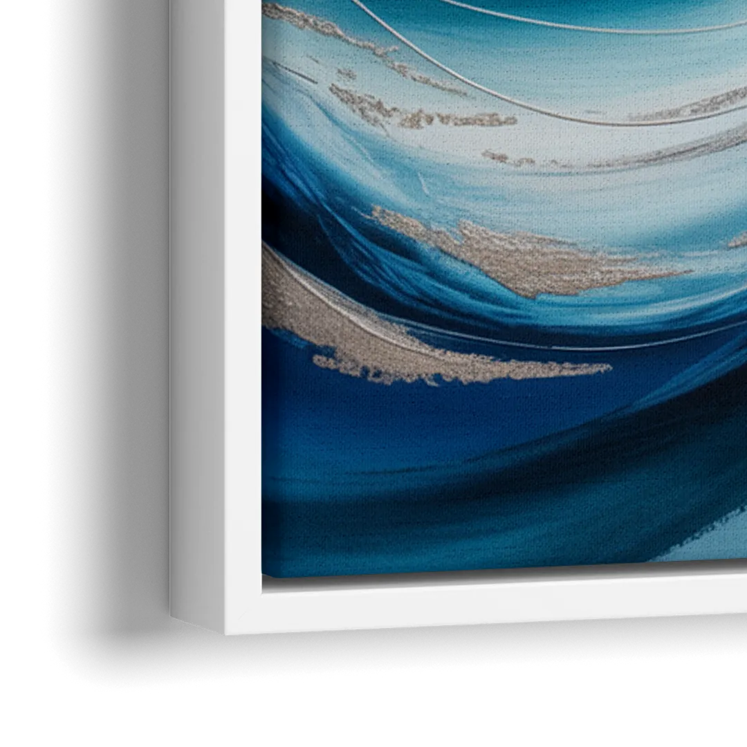 Tranquil Oceanic Movement Blue Abstract - Close-Up White Frame Canvas