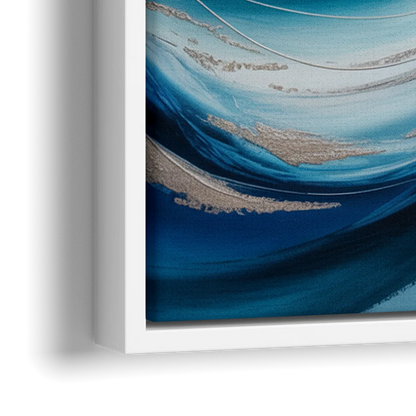Tranquil Oceanic Movement Blue Abstract - Close-Up White Frame Canvas
