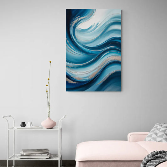Tranquil Oceanic Movement Blue Abstract - Canvas Wall Art Living Room