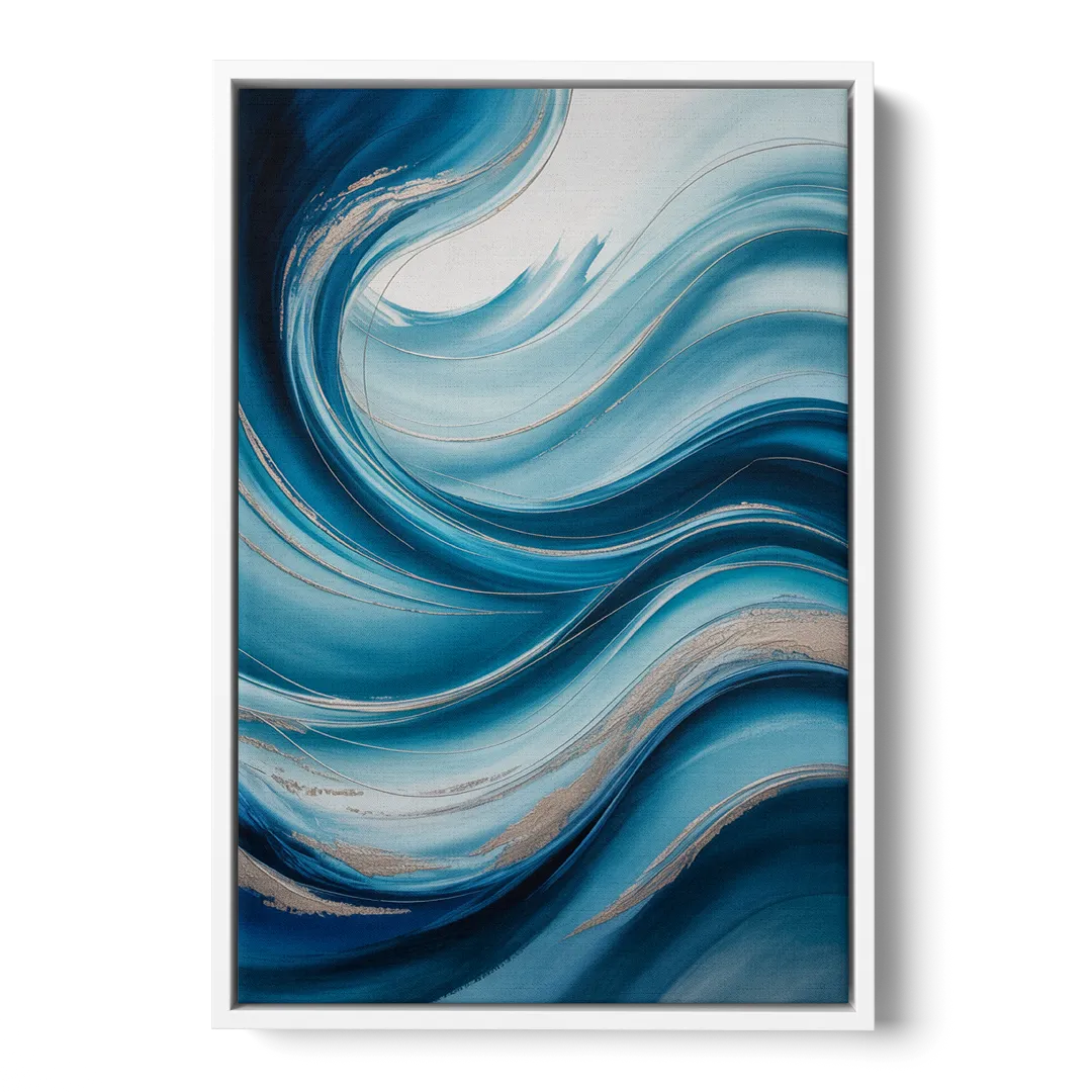 Tranquil Oceanic Movement Blue Abstract - White Frame Canvas