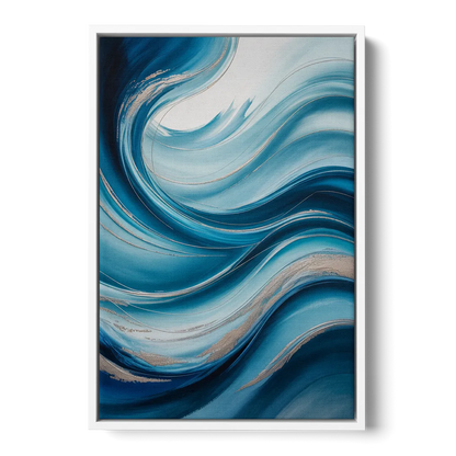 Tranquil Oceanic Movement Blue Abstract - White Frame Canvas