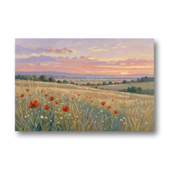 Tranquil Poppy Meadow at Lavender Dusk - Canvas Wall Art - Front