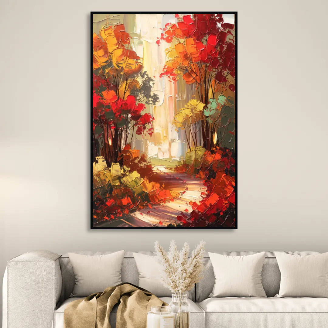 Traverse City Autumn Foliage Living Room - Black Canvas Wall Art