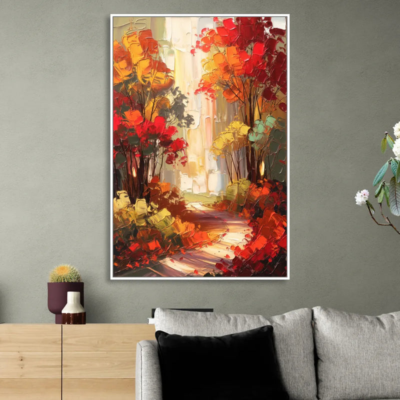 Traverse City Autumn Foliage Sitting Room - White Canvas Wall Art