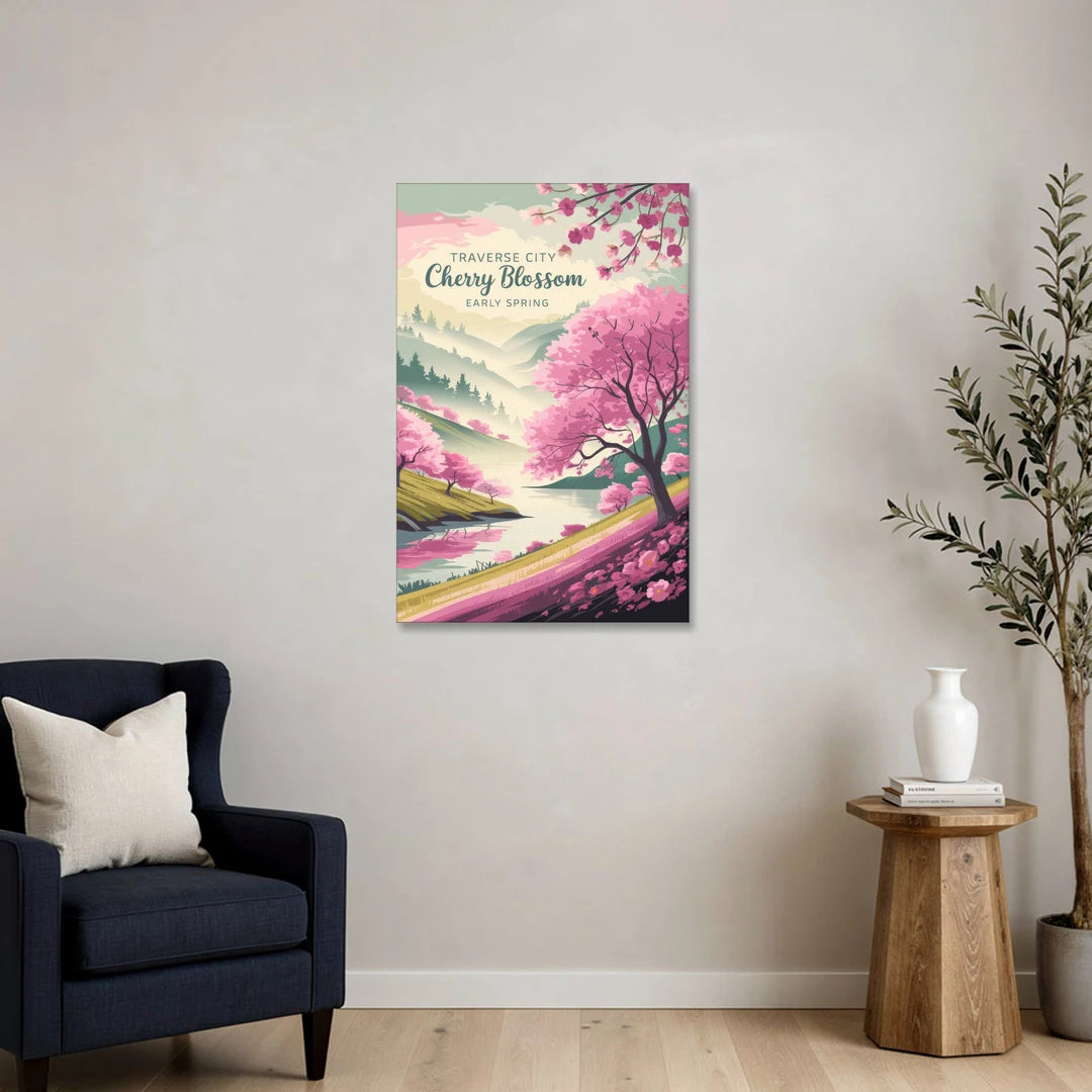 Traverse City Cherry Blossom Landscape - Canvas Wall Art - Sofa - 24x36