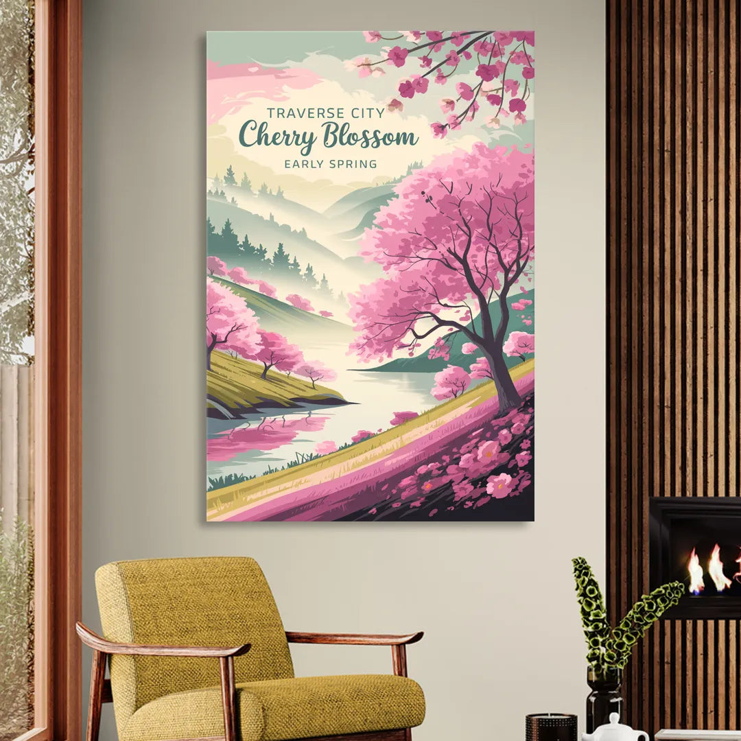 Traverse City Cherry Blossom Landscape Sitting Room - Canvas Wall Art