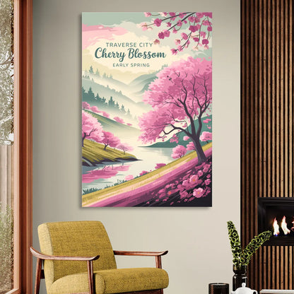 Traverse City Cherry Blossom Landscape Sitting Room - Canvas Wall Art