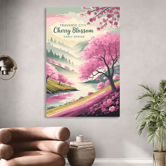 Traverse City Cherry Blossom Landscape Living Room - Canvas Wall Art