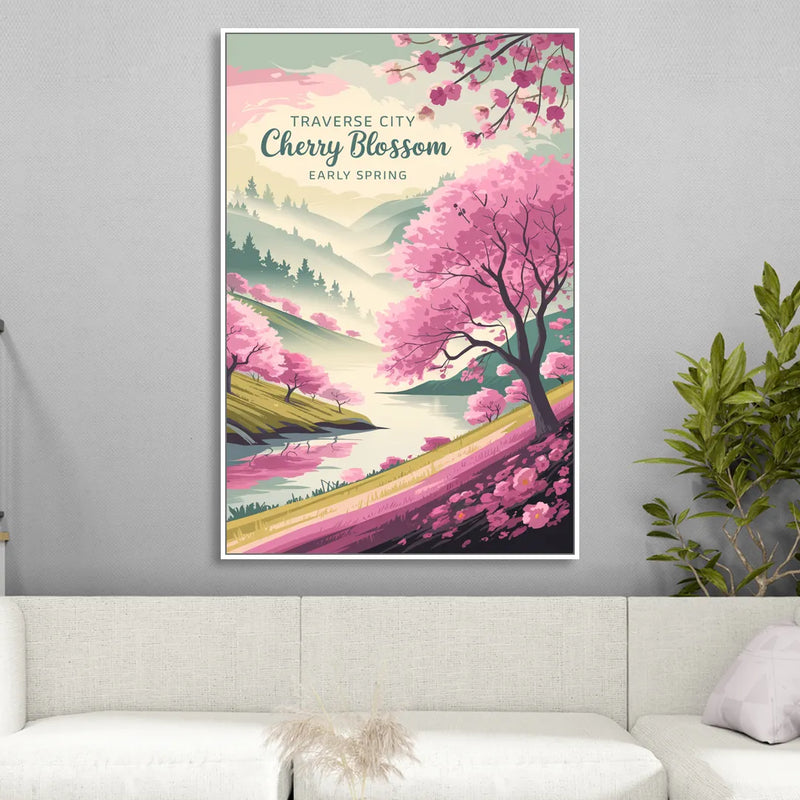 Traverse City Cherry Blossom Landscape Sitting Room - White Canvas Wall Art