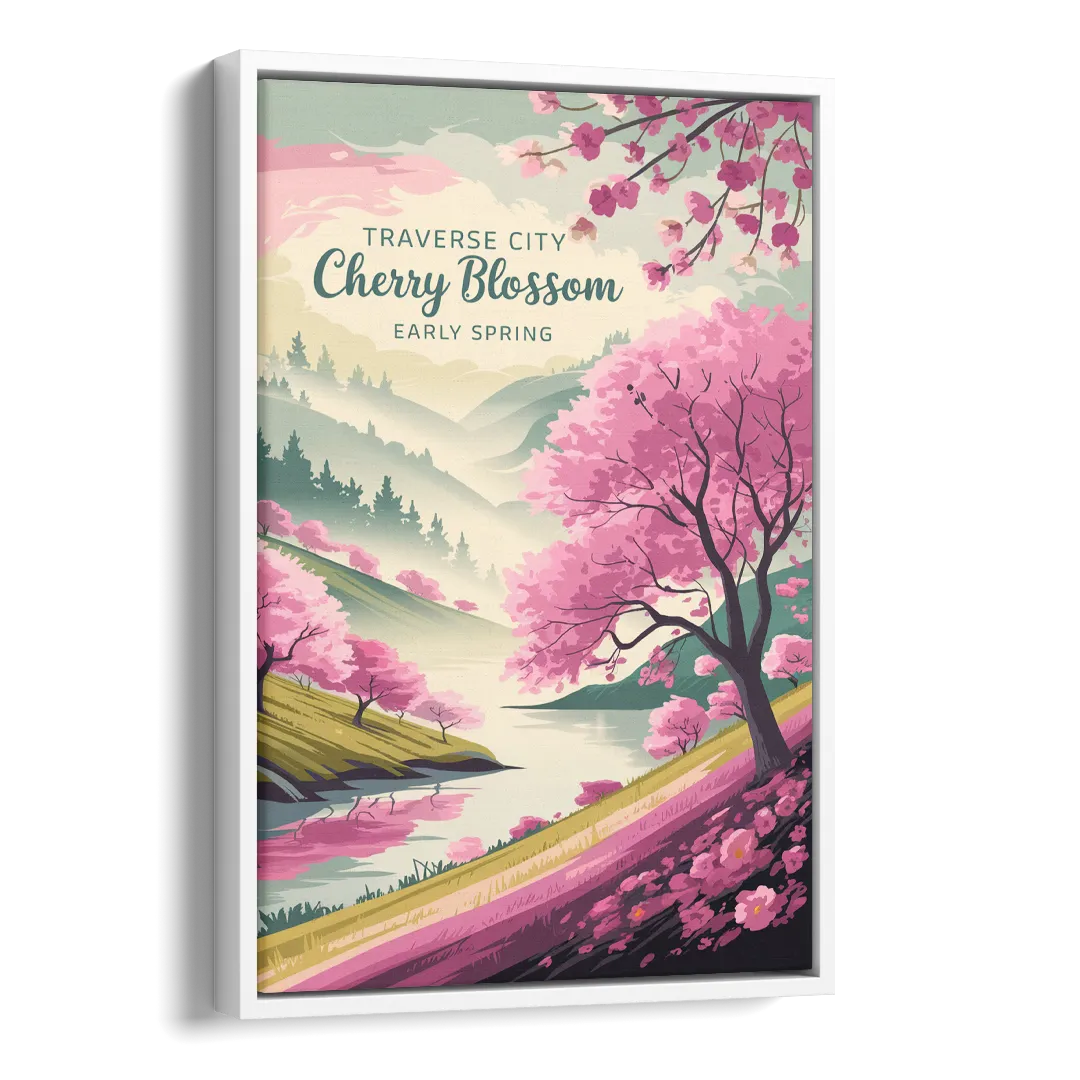 Traverse City Cherry Blossom Landscape Side - White Canvas Wall Art