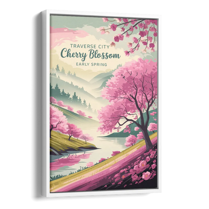 Traverse City Cherry Blossom Landscape Side - White Canvas Wall Art
