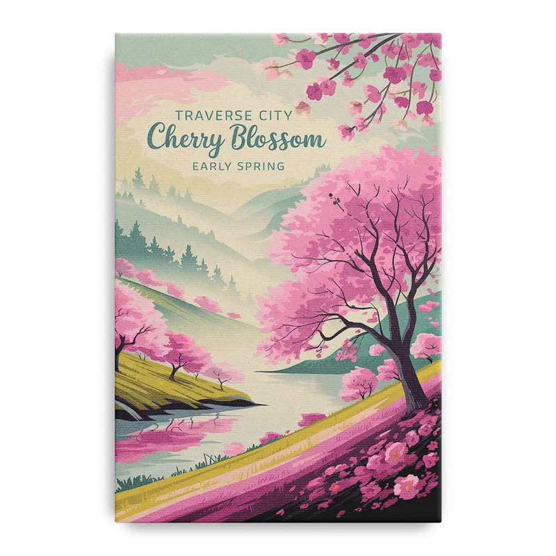 Traverse City Cherry Blossom Landscape Front - Canvas Wall Art