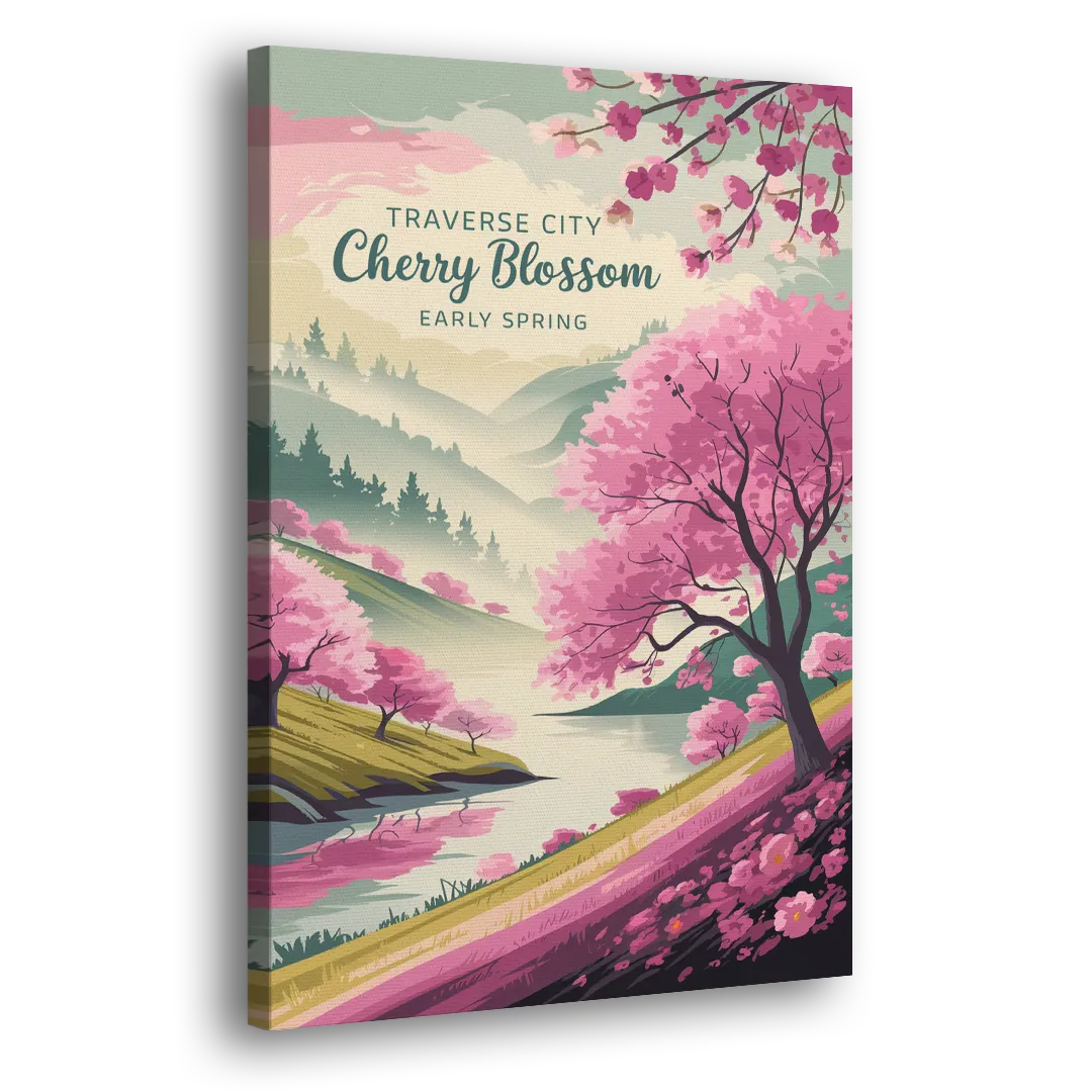 Traverse City Cherry Blossom Landscape Side - Canvas Wall Art