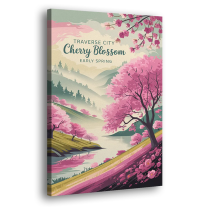 Traverse City Cherry Blossom Landscape Side - Canvas Wall Art