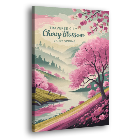 Traverse City Cherry Blossom Landscape - Canvas Wall Art