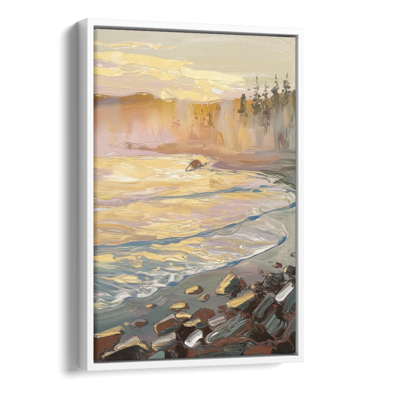 Traverse City Coastal Sunrise Side - White Canvas Wall Art