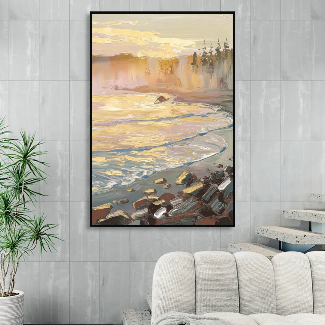 Traverse City Coastal Sunrise Living Room - Black Canvas Wall Art